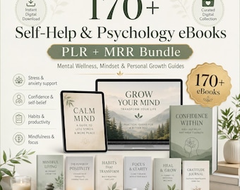 Bundel met meer dan 170 e-books over zelfhulp en psychologie (PLR/MRR) | Gidsen voor mentaal welzijn, mindset en persoonlijke groei | Direct te downloaden