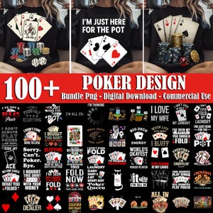 Poker PNG Design Bundle, 100+ Texas Holdem & Casino Clipart for T-Shirt Sublimation, Funny Poker Dad Gift, Gambling Printable Art