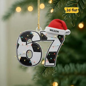 Custom Name 67 Soccer Ornament, Acrylic Soccer Baseball Volleyball Basketball Ornament, Six Seven Gen Alpha Humor,Funny Slang 67 Meme Gift