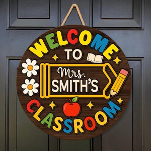 Custom Teacher Classroom Door Sign: Two-Layer Wood, Personalized Welcome