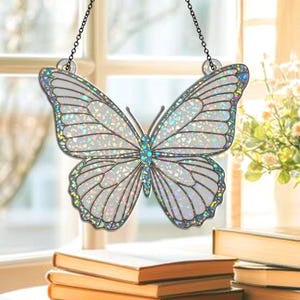 Butterfly Acrylic Suncatcher, Elegant Fairy Window Hanging, Iridescent Butterfly Decor, Gift for Her, Magical Room Accent, Fairycore Decor