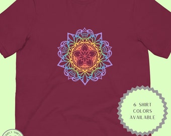 Regenbogen Pride Mandala T-Shirt, LGBTQ Plus Grafik Tee, einfaches Pride Shirt, buntes Yoga Top, Mandala Zen Kunst, inklusives Geschenk, Gay Pride