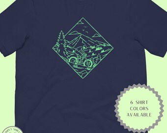 Mountain Bike T-Shirt, Adventure Graphic Tee, MTB Mountain Scene Shirt, Gift for Cyclist, Minimalist Nature Top, Outdoor Lover Hiking Tee