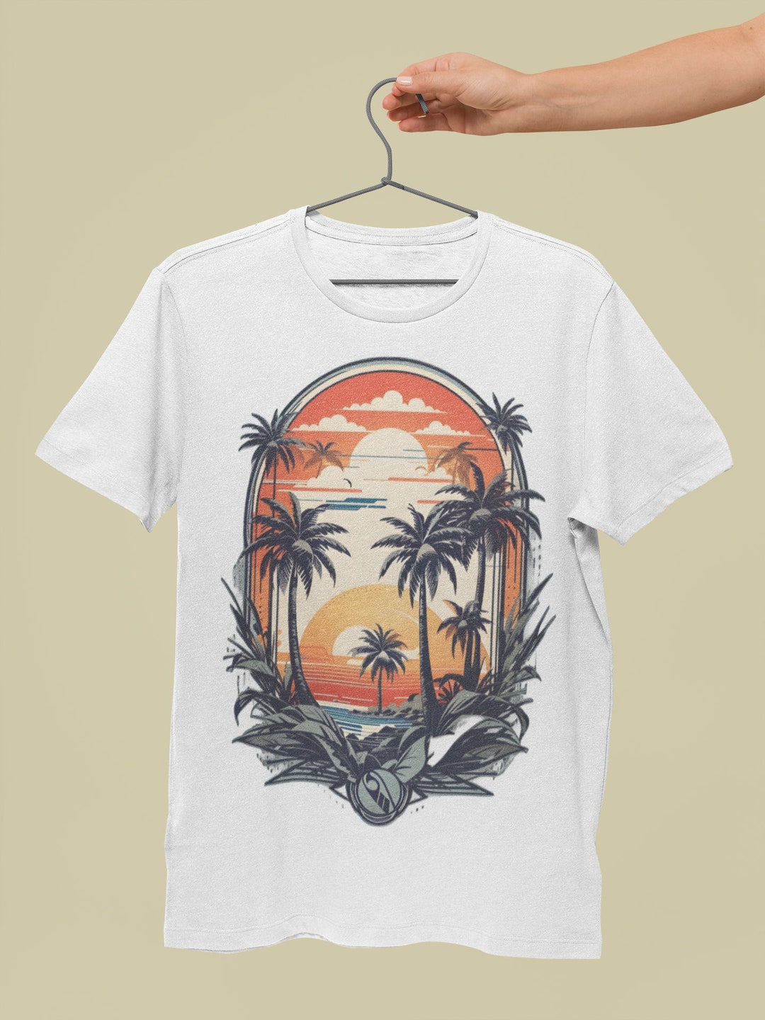 Retro Tropical Sunset Summer Shirt High Quality Details Palm - Etsy