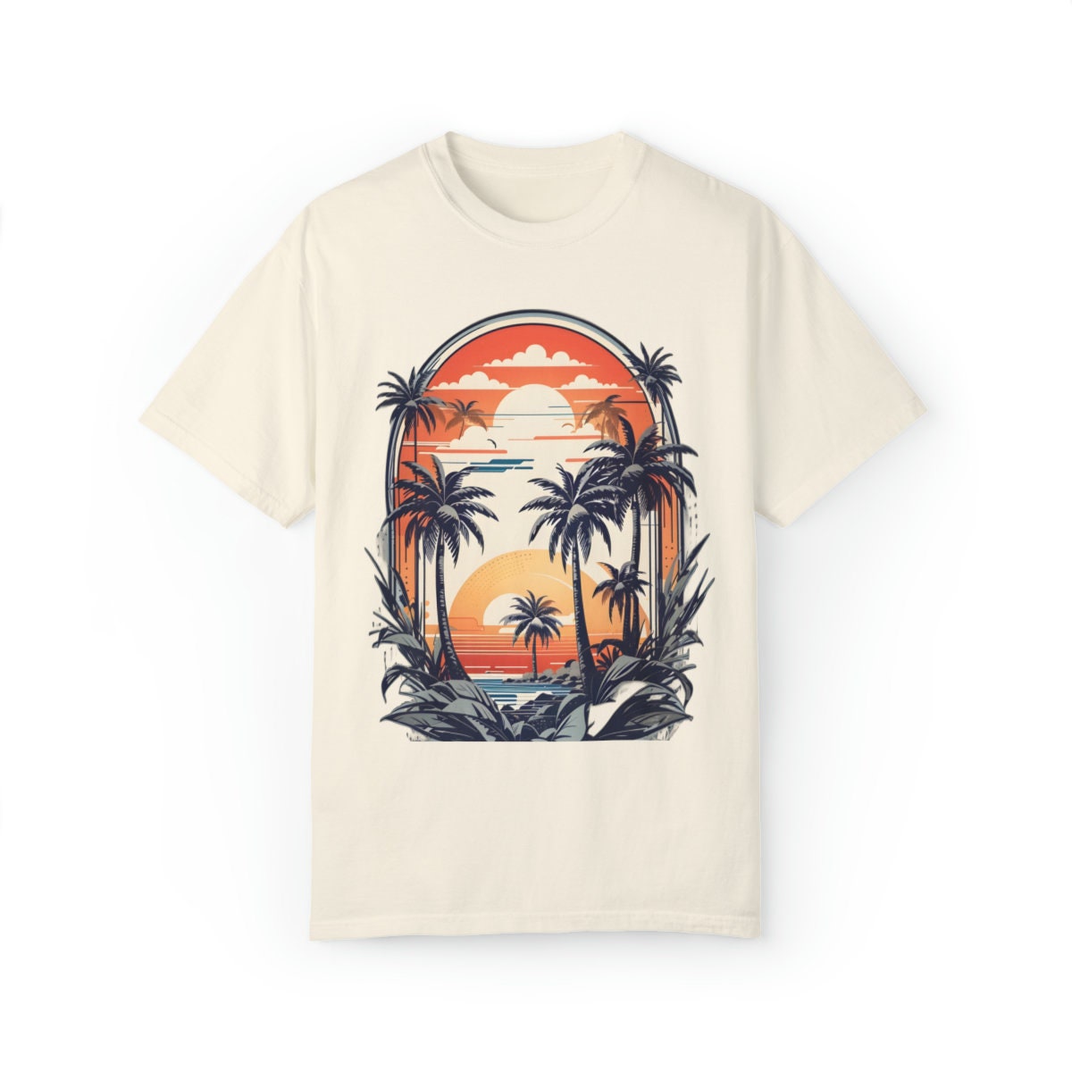 Retro Tropical Sunset Summer Shirt High Quality Details Palm - Etsy