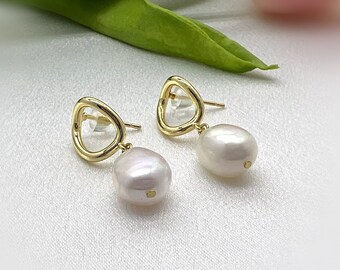 Pendientes colgantes de perlas de agua dulce, pendientes de perlas, pendientes de perlas minimalistas, regalo para ella