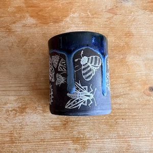 Handmade Ceramic Pen Pot: Moth Design, Unique Drip Glaze Desk Tidy