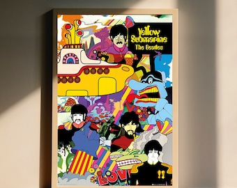 Póster de lienzo de collage submarino amarillo de los Beatles, decoración de arte de pared, decoración del hogar, sin marco