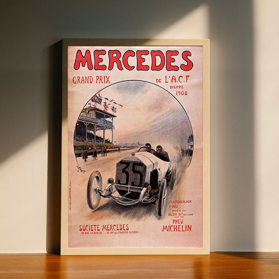 Mercedes Benz Classic Race Car Retro Canvas Poster, Wall Art Decor ...