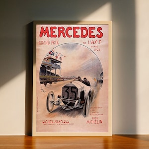 Mercedes-Benz klassieke raceauto retro canvas poster, kunst aan de muur decor, woondecoratie, geen lijst