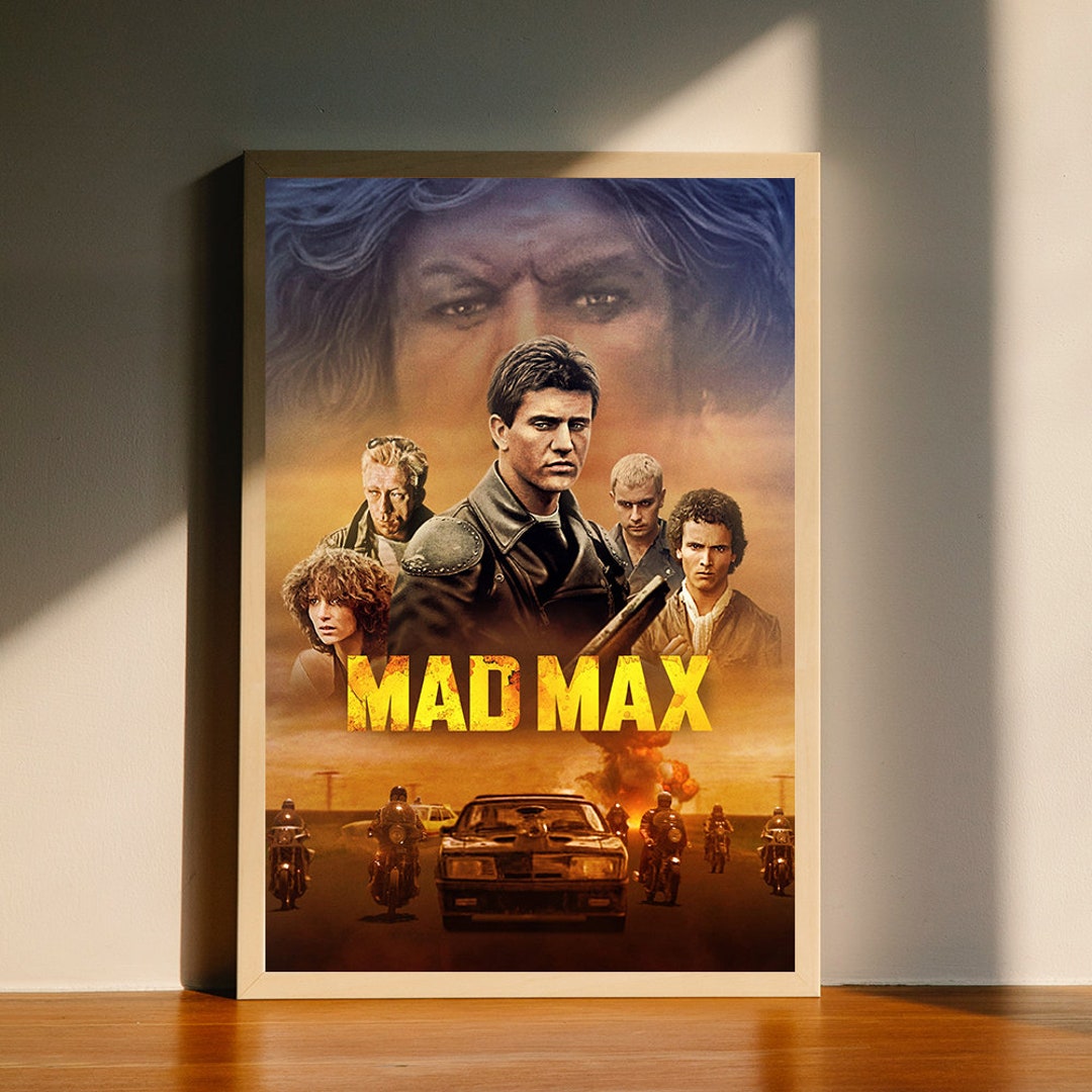 Art Black Home Décor Posters & Prints Mad Max Movie Poster Wall Art - Framed Canvas Print, Black & White, Handmade Art Framed Home Décor Posters & Prints