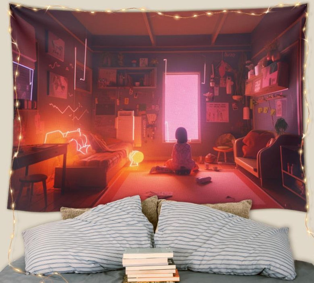 Lofi Neon Room Lofi Aesthetic Tapestry Gaming Room - Etsy