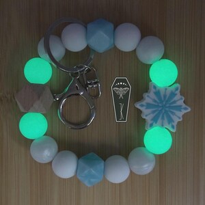 Snowflake Winter Glow In The Dark Aromatherapy Wristlet Silicone Bead Keychain