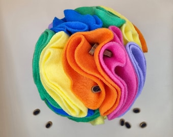 dog snuffle ball, enrichment dog toy, snuffle ball, treat ball, dog toy, hide and seek toy, treat dispenser, gift for dog, fudge and co