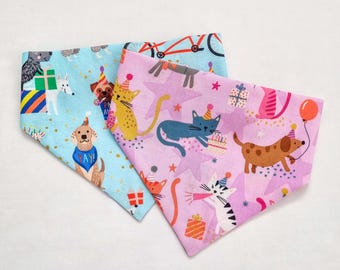 cats and dogs dog bandana, pawty time dog bandana, dog bandana, scrunchie dog bandana, cat bandana, elastic dog bandana, fudge and co