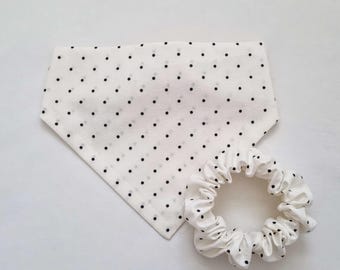 polkadot bandana, polka dot bandana, dog bandana, scrunchie dog bandana, elastic dog bandana, fudge and co.