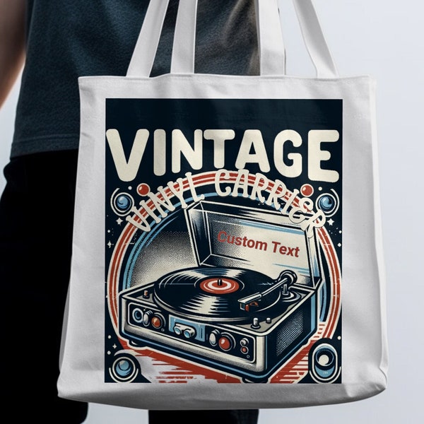 Sac fourre-tout à musique rétro pour tourne-disque vinyle vintage, sac à bandoulière avec texte personnalisé pour les amateurs de vinyle