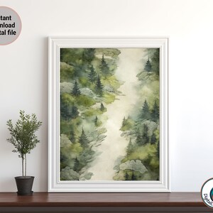 Forest River Print, Mountain River Printable Digital Art, Landscape Painting, Tree Wall Art, Digital print
