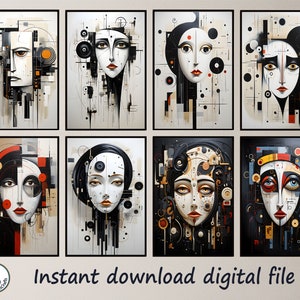 Abstract Woman Portrait, Face art, Abstract painting, Abstract Wall Art Set,  Printable Wall Art, Wall Art, Digital Decor, Set of 8 Prints