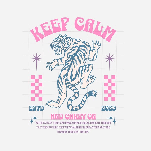 Keep Calm and Carry On png, tiger png, retro sublimination designs, png files, motivational tshirt designs