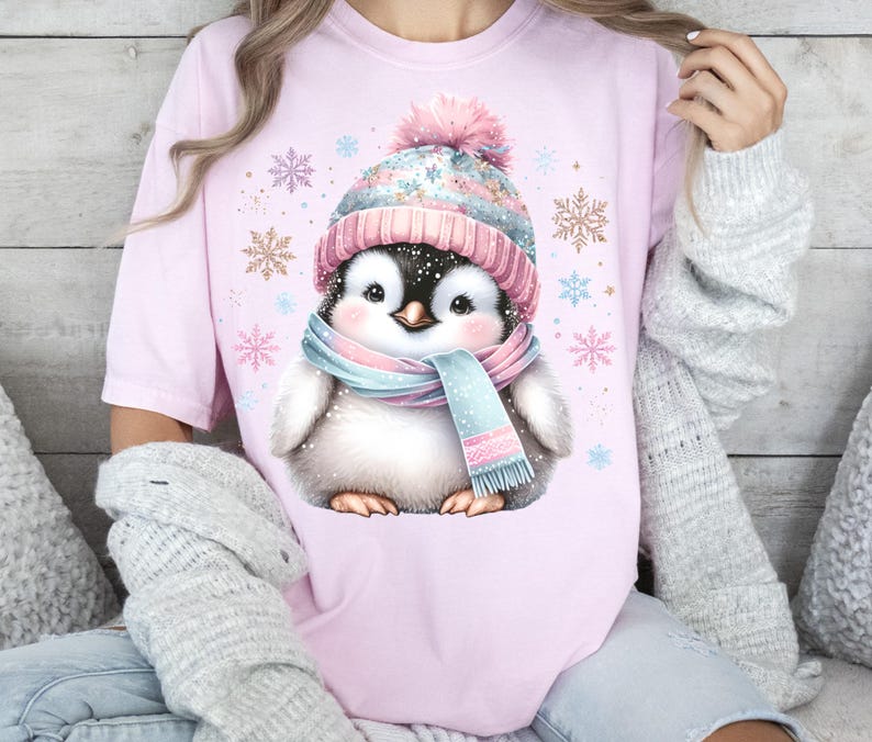 Vinter png, pingvin png, snöflingor png, vintersublimering, trendig png, sublimeringsdesign, t-shirtdesign, tröja png bild 3