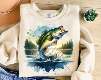 Bass Fish Png, Outdoors Png, Fishing Png, Watercolor Png, Fishing Sublimation, Fish Png, Sublimation Design, T-Shirt Design, Sweatshirt Png