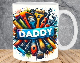 Watercolor Daddy Mechanic Tools Mug Wrap 11oz & 15oz Mug Template, Mug Sublimation Design Mug Wrap Template PNG Instant Digital Download