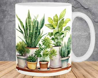 Watercolor Succulent Plants Mug Wrap 11oz & 15oz Mug Template, Mug Sublimation Design Mug Wrap Template PNG Instant Digital Download