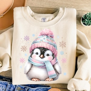 Vinter png, pingvin png, snöflingor png, vintersublimering, trendig png, sublimeringsdesign, t-shirtdesign, tröja png bild 1