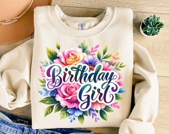 Niña de cumpleaños Png, Flor Png, Png de moda, Cumpleaños Png, Sublimación de cumpleaños, Diseño de sublimación, Diseño de camiseta, Sudadera Png