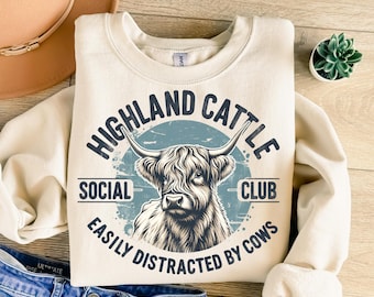 Highland Cattle Social Club Png, Easily Distracted By Cows Png, Vintage Png, Trendy Png, Sublimation Design, T-Shirt Design, Sweatshirt Png