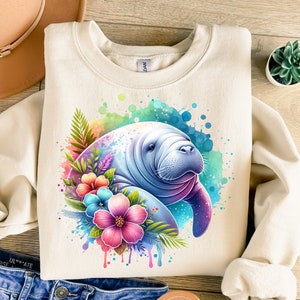 Manatee Png, Manatee Sublimation, Ocean Png, Flower Png, Summer Png, Trendy Png, Sublimation Design, T-Shirt Design, Sweatshirt Png