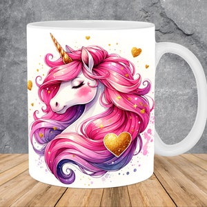 Watercolor Pink Unicorn Painting Mug Wrap 11oz & 15oz Mug Template, Mug Sublimation Design Mug Wrap Template PNG Instant Digital Download