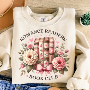 Club de lectura de lectores románticos Png, Club de lectura Png, Libros Png, Flores Png, Png de moda, Sublimación vintage, Diseño de camiseta, Sudadera Png