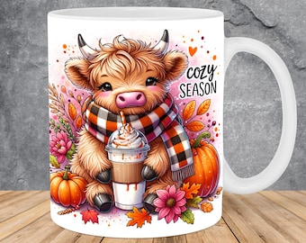 Cozy Season Mug Wrap 11oz & 15oz Mug Template, Watercolor Autumn Mug Sublimation Design Mug Wrap Template PNG Instant Digital Download