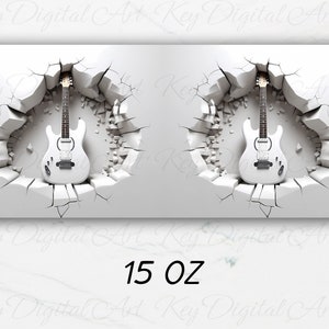 3D White Guitar Hole In A Wall Mug Wrap 11oz & 15oz Mug Template, 3D Mug Sublimation Design Mug Wrap Template PNG Instant Digital Download image 2