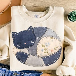 Sleeping Cat Png, Patchwork Png, Quilted Png, Denim Png, Jeans Png, Sewing Sublimation, Trendy Png, Sublimation Design, T-Shirt Design