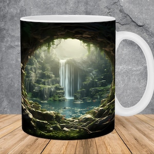 3D Waterfall Hole In A Wall Mug Wrap 11oz & 15oz Mug Template, 3D Mug Sublimation Design Mug Wrap Template PNG Instant Digital Download
