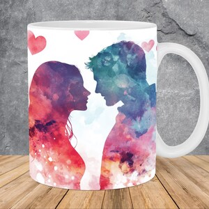 Couple aquarelle peinture Mug Wrap 11 oz & modèle de tasse 15 oz, amour Mug Sublimation Design Mug Wrap modèle PNG Téléchargement instantané