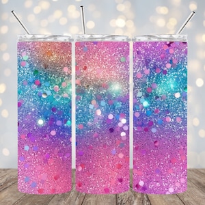 Colorful Glitter Sequin 20 oz Skinny Tumbler Sublimation Design, Rainbow Straight & Tapered Tumbler Wrap PNG Instant Digital Download