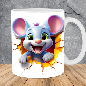 3D Colorful Mouse Hole In A Wall Mug Wrap 11oz & 15oz Mug Template, 3D Mug Sublimation Design Mug Wrap Template PNG Instant Digital Download