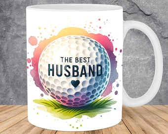 The Best Husband Golf Ball Mug Wrap 11oz & 15oz Mug Template, Golfer Mug Sublimation Design Mug Wrap Template PNG Instant Digital Download