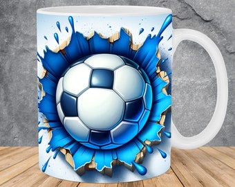 3D Soccer Ball Splash Mug Wrap 11oz & 15oz Mug Template, 3D Mug Sublimation Design Mug Wrap Template PNG Instant Digital Download