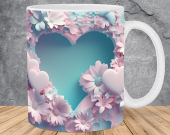3D Liebe Herz Loch in einer Wand Becher Wrap 11oz 15oz Becher Vorlage, Blumenbecher Sublimation Design Becher Wrap Vorlage PNG Sofortiger digitaler Download