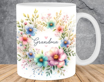 Love Grandma Flowers Mug Wrap 11oz & 15oz Mug Template, Grandmother Mug Sublimation Design Mug Wrap Template PNG Instant Digital Download