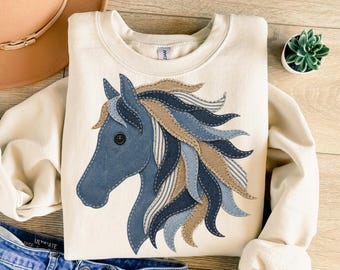 Horse Png, Denim Png, Patchwork Png, Sewing Png, Vintage Png, Trending Png, Viral Png, Sublimation Design, T-Shirt Design, Sweatshirt Png