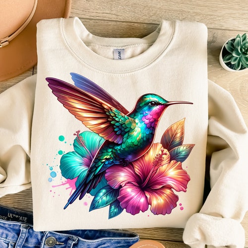 Png colibrì, Png uccello, Png fiore, Png ibisco, Png colorato, Png alla moda, Design sublimato, Design t-shirt, Felpa Png