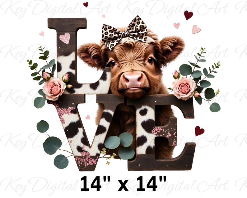Cow Print Roses Love Png, Highland Cow Png, Roses Png, Flowers Png, Bow Sublimation ...