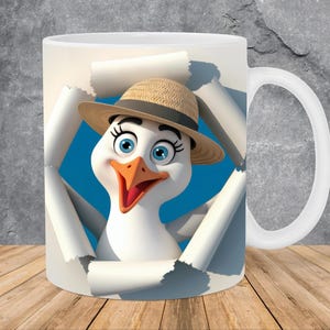3D Seagull Hole In A Wall Mug Wrap 11oz & 15oz Mug Template, Bird Mug Sublimation Design Mug Wrap Template PNG Instant Digital Download