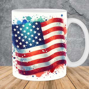 American Flag Mug Wrap 11oz & 15oz Mug Template, 4th Of July Mug Sublimation Design Mug Wrap Template PNG Instant Digital Download
